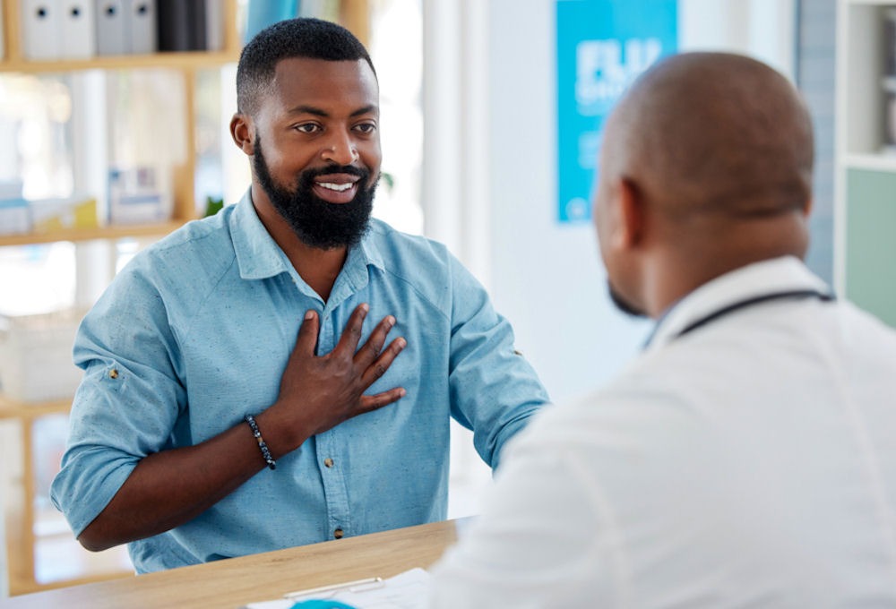 man consulting healthcare professional regarding Fentanyl addiction