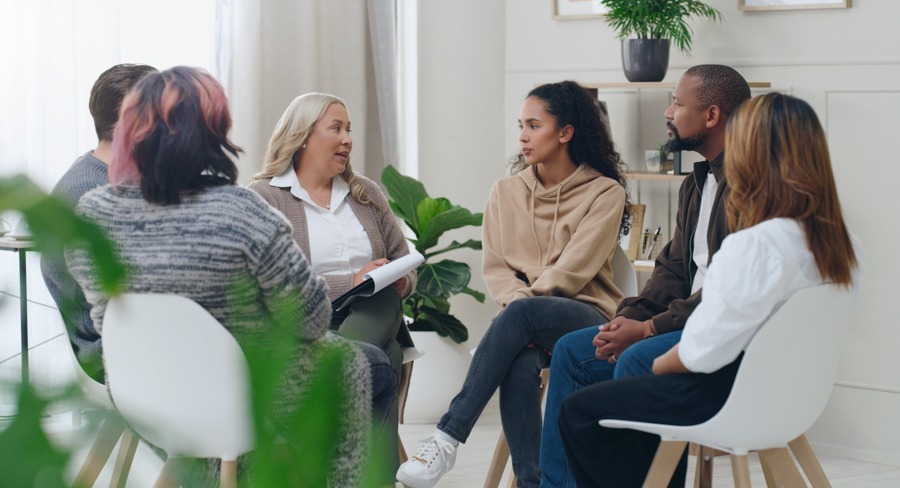 Group therapy addressing the dangers of meth and P2P drugs