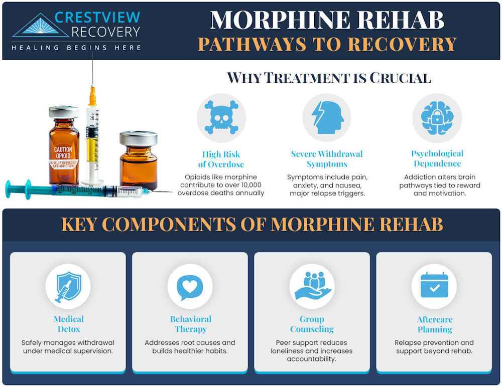 infographic showing morphine rehab pathways and steps to recovery