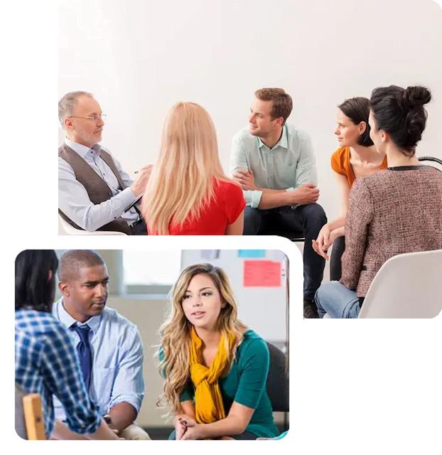 Participants engaged in various group therapy activities